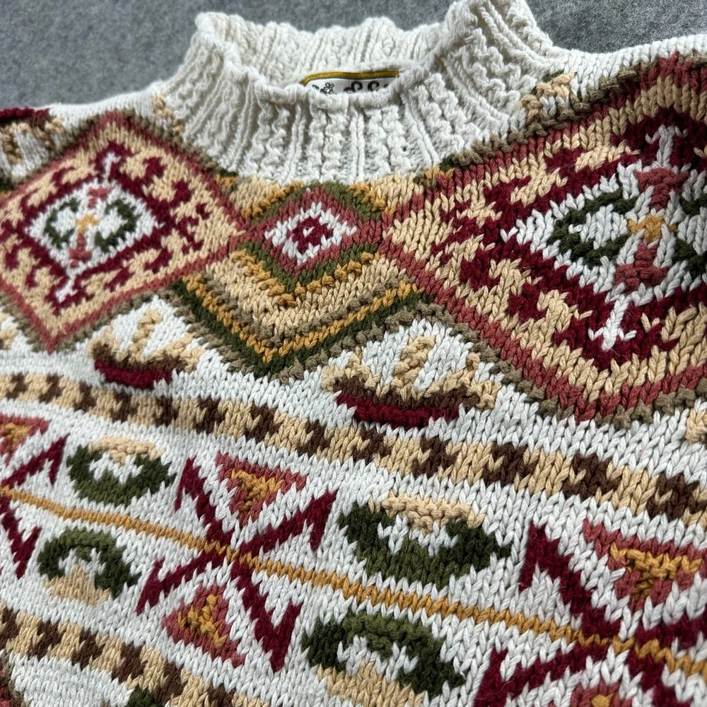 Vtg Heirloom Collectible Sweater Womens M Cream‎ Geometric 1992 Mock Neck